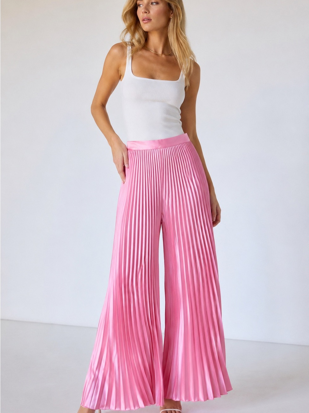 NWT Revolve L’IDEE Bisous Pleated Pant Lipstick Pink Wide Leg Size 10